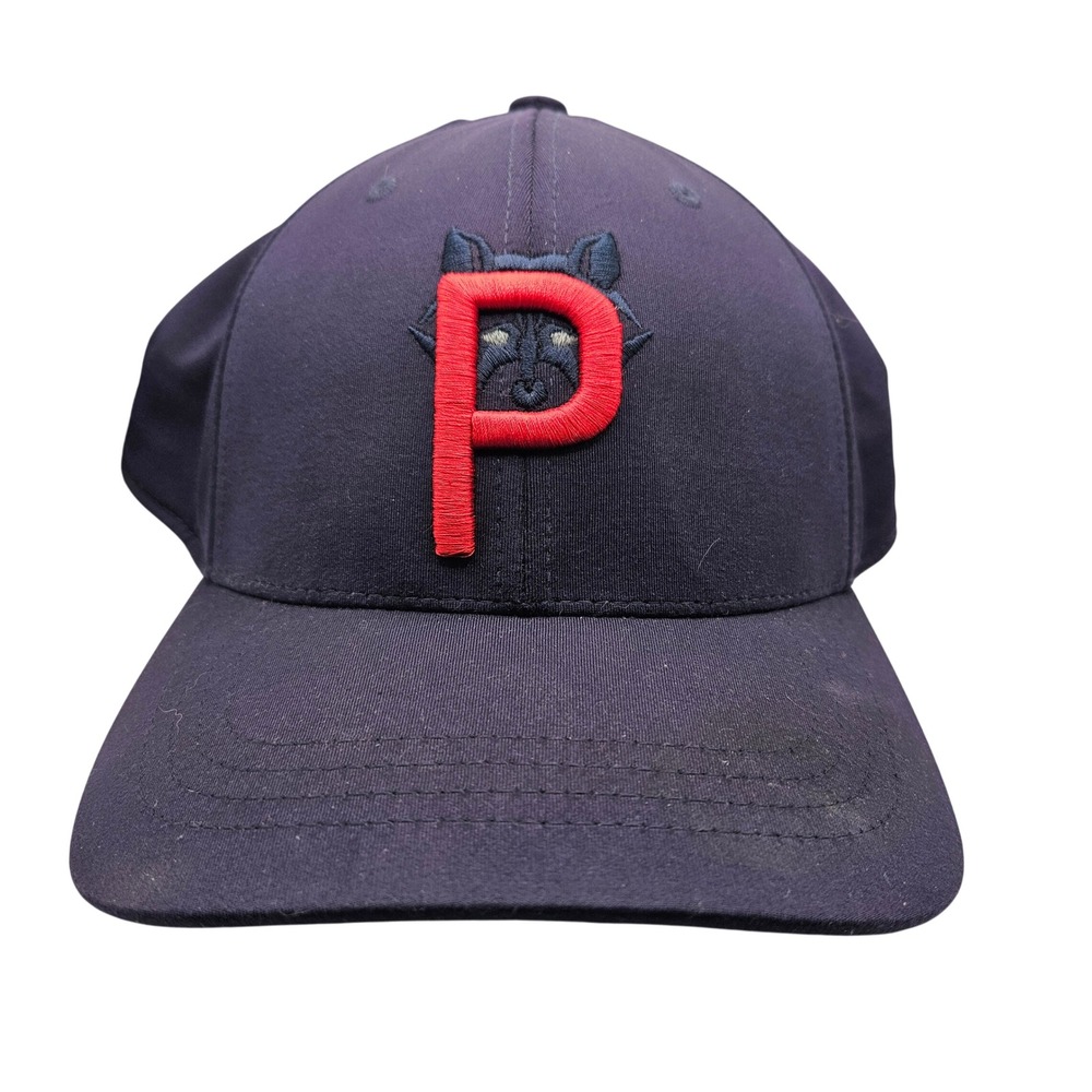 Puma Golf Snapback Hat OSFA Navy Blue Red Embroidered P Mascot Flexfit 110